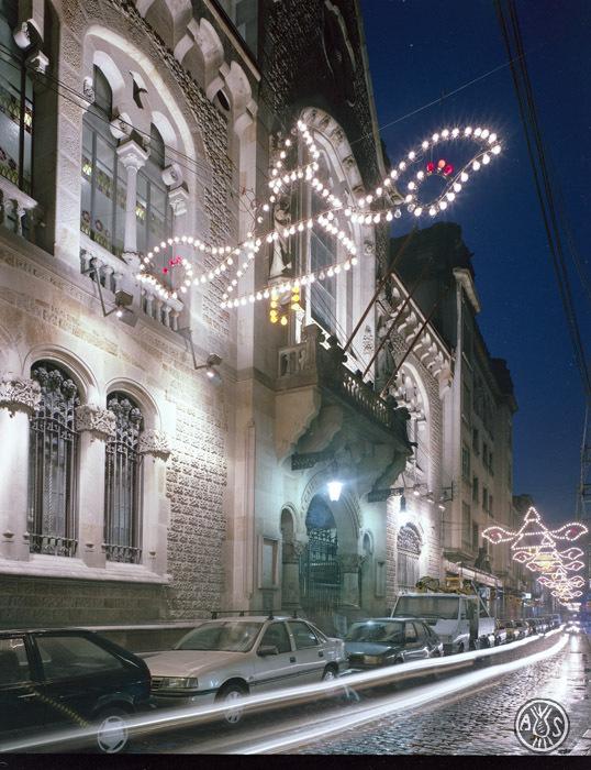 El carrer Gràcia amb les decoracions de Nadal de nit
