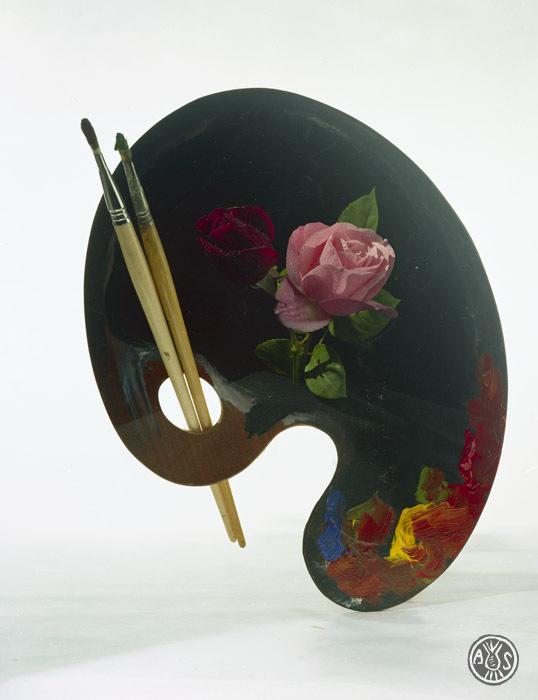 Natura morta amb una paleta de pintor i una rosa