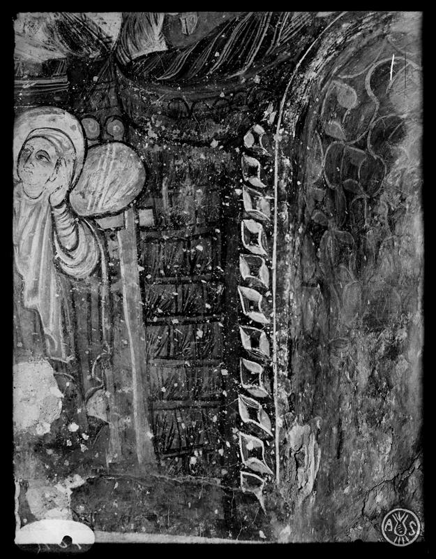Detall de les pintures murals de l'església romànica de Santa Maria de Barberà. Barberà del Vallès