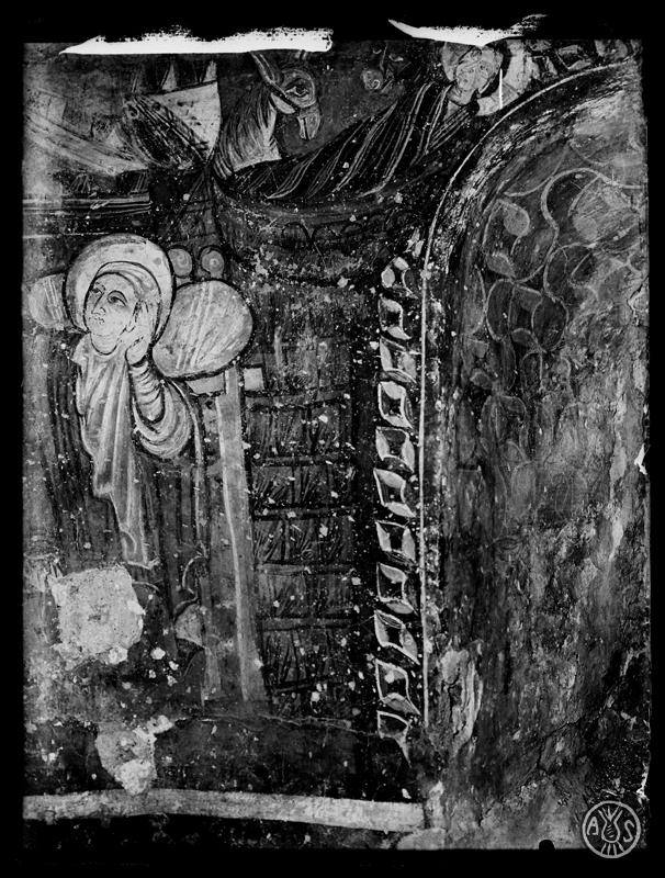 Detall de les pintures murals de l'església romànica de Santa Maria de Barberà. Barberà del Vallès