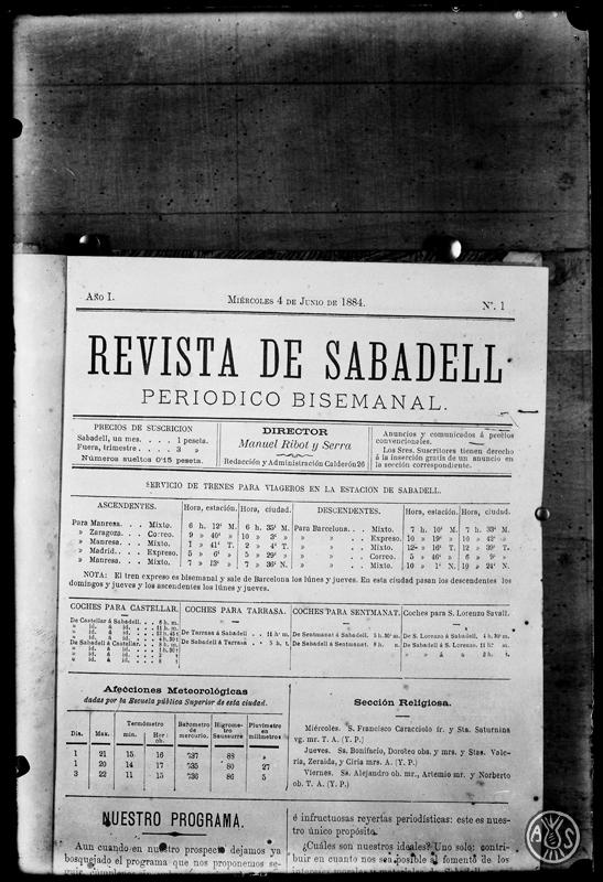 Primer número de la Revista de Sabadell. Sabadell