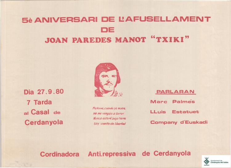 "5è aniversari de l'afusallement de Joan Paredes Manot ""Txixi"" "