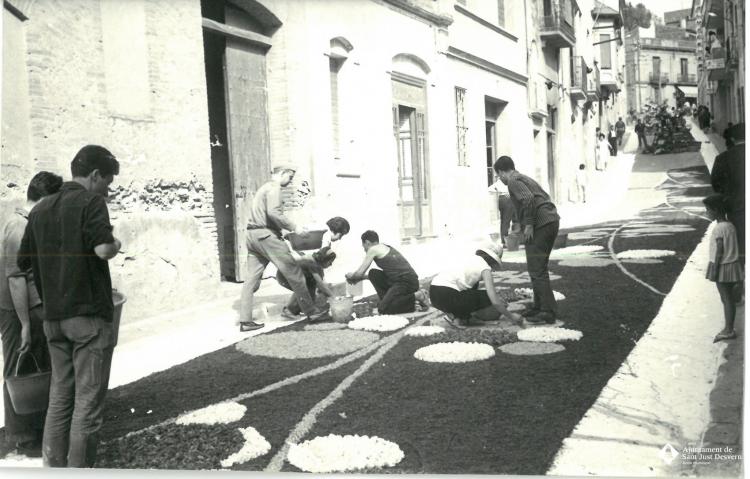 Catifes de flors. Altar troncs i rocalla. Preparatius