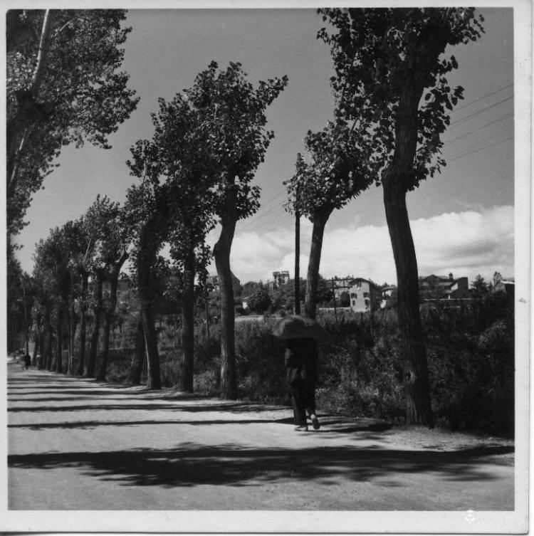 Un home caminant per la carretera de Puigcerdà a la Guingueta d'Ix