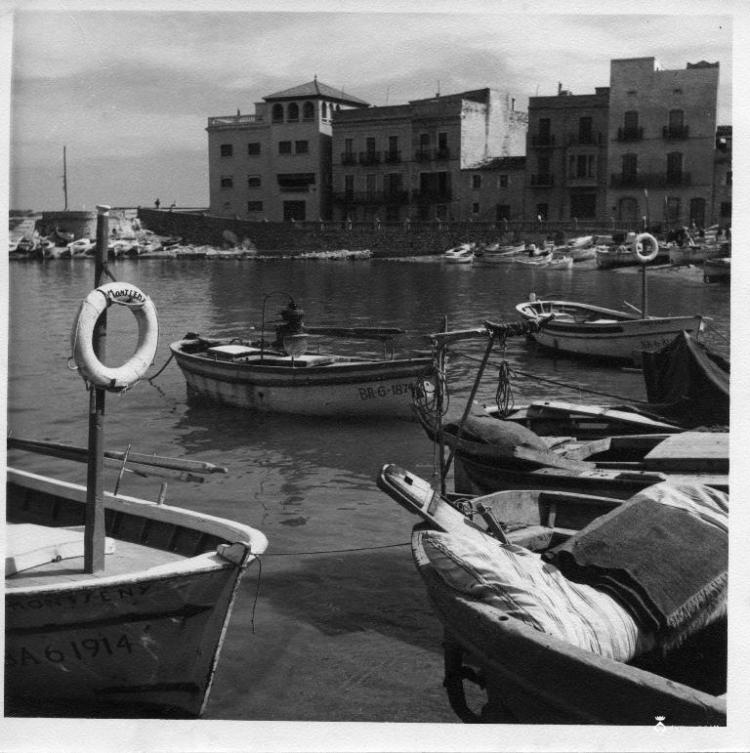 Barques de pesca fondejades davant l'Escala (Alt Empordà)