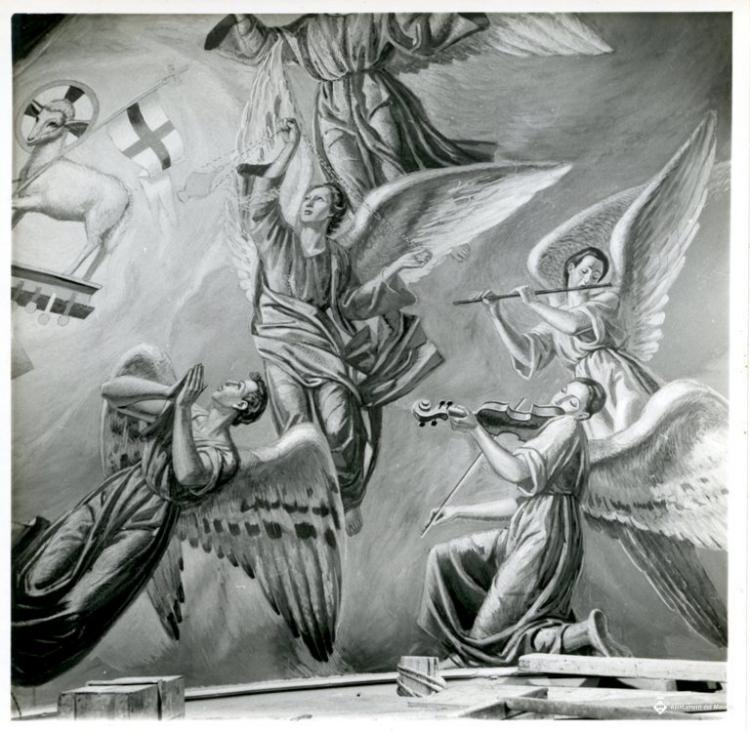 Detall de les pintures de J. Brunet a la capella del Santíssim de l'església de Sant Pere