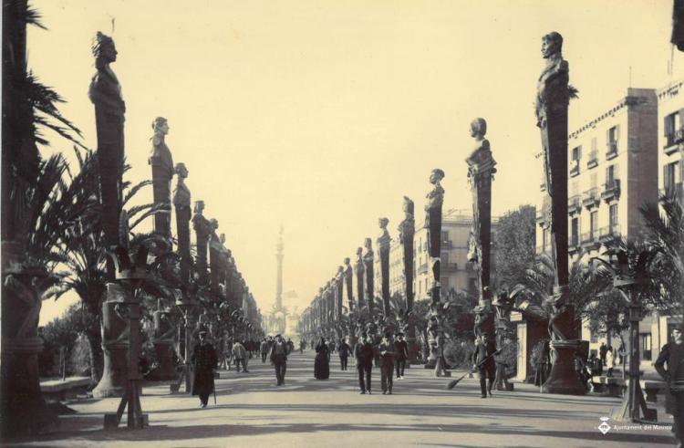 Rambla de Barcelona durant el IV centenari del descobriment d'Amèrica