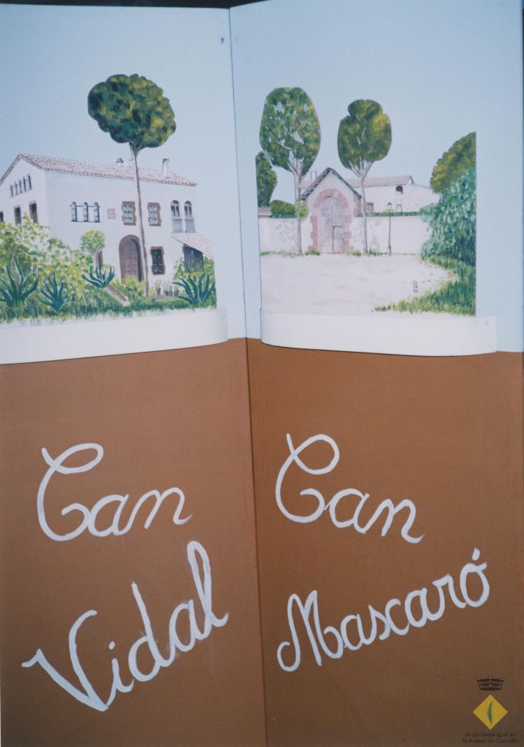 Festa Major de Santa Maria. Rètols decoratius amb les masies de la Palma
