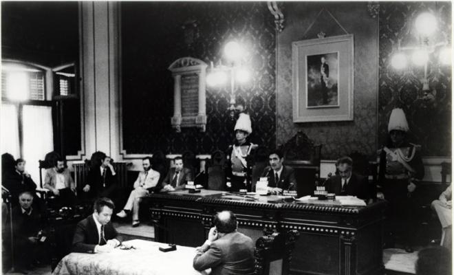 Presa de possessió de l'alcalde i regidors. Eleccions municipals de maig del 1983. Sabadell