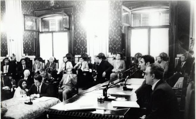 Presa de possessió de l'alcalde i regidors. Eleccions municipals de maig del 1983. Sabadell
