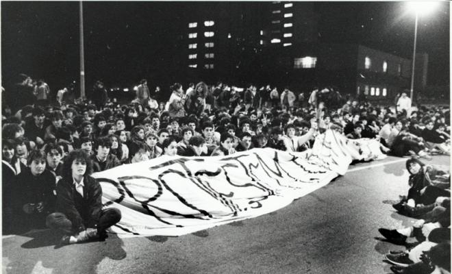 Manifestació d'estudiants d'ensenyament mitjà. Sabadell