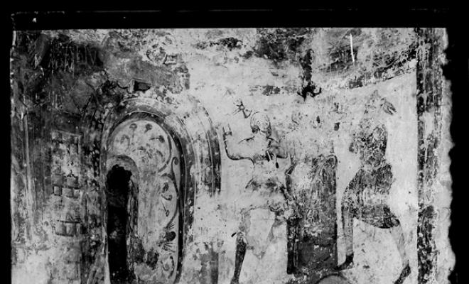 Detall de les pintures murals de l'absis major de l'església de Santa Maria de Barberà. Barberà del Vallès