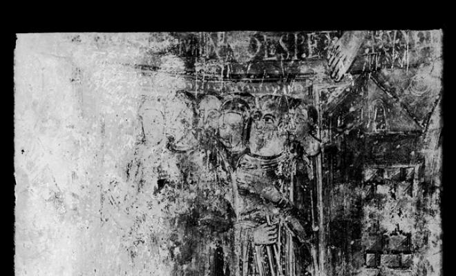 Detall de les pintures murals de l'absis major de l'església de Santa Maria de Barberà. Barberà del Vallès