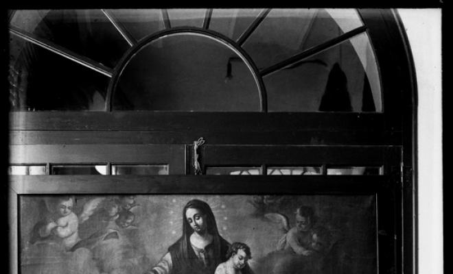 Imatge de la Mare de Déu amb el nen Jesús. Exposició Rosariana a l'Acadèmia Catòlica. Sabadell