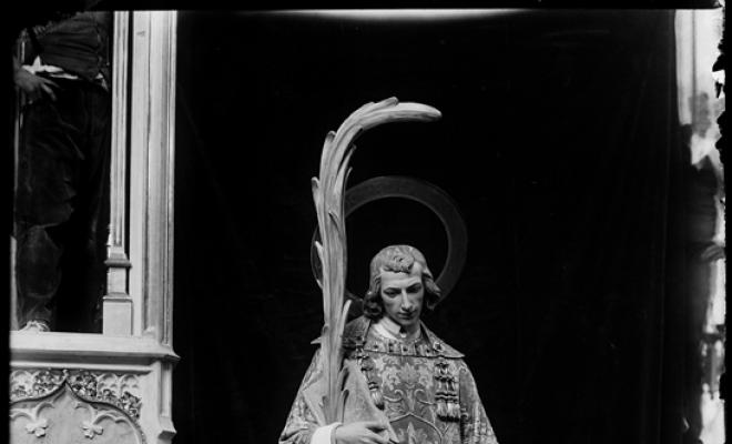 Imatge de Sant Fèliu, patró de Sabadell, a l'altar major de l'església del mateix nom