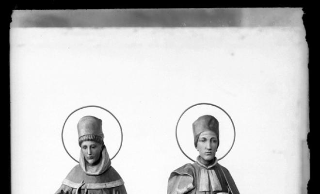 Imatges de Sant Cosme i Sant Damià, patrons del col·legi de metges, existents a l'església de Sant Feliu. Sabadell