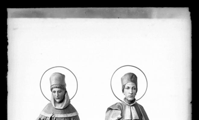 Imatges de Sant Cosme i Sant Damià, patrons del col·legi de metges, existents a l'església de Sant Feliu. Sabadell