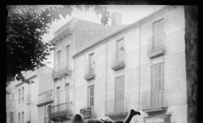 Font de la Granota  o Font dels nanus obra de Josep Renom i Costa a la cantonada del carrer Bèlgica, actual carrer Jardí, amb la Rambla. Sabadell
