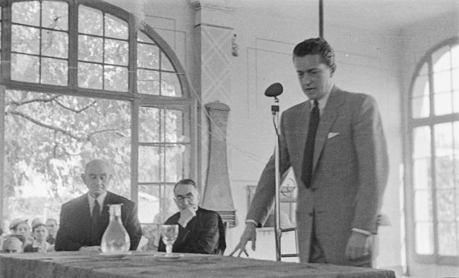 Actes de la festa inaugural de la restaurada Societat Coral La Unió Santcugatenca. Parlaments.