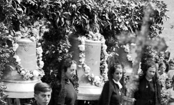 Benedecció de les campanes Severa, Juliana i Semproniana, per reposició de les campanes que durant la Guerra Civil van ser foses per ser convertides en material de guerra. 8 de setembre de 1940.