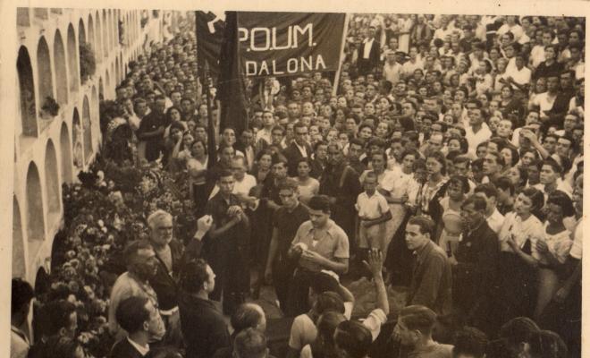 Crònica gràfica; Enterrament del primer milicià mort al front, Antoni Sala i Pont 