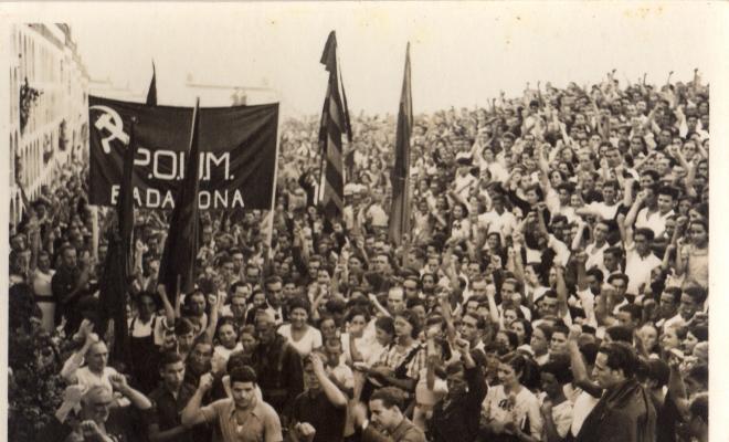 Crònica gràfica; Enterrament del primer milicià mort al front, Antoni Sala i Pont 