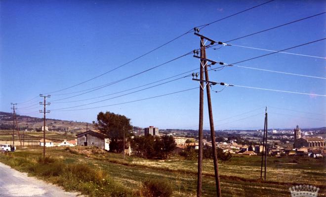 Línia d'alta tensió aèria de l'ET1-Escoles al Marçó Nou (Can Cases) de l'Electra Municipal, a l'alçada del Marçó Nou o Can Cases