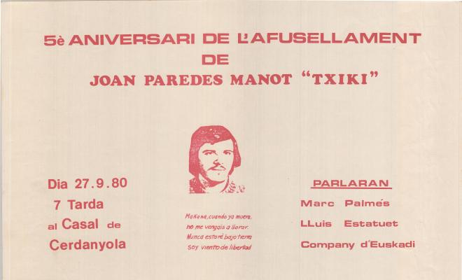 "5è aniversari de l'afusallement de Joan Paredes Manot ""Txixi"" "