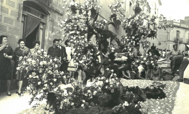 Catifes de flors. Altar troncs i rocalla. Preparatius