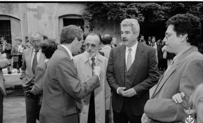 Festa Verdaguer a Vil·la Joana. Inauguració del monument de l'Àlbula. Pasqual Maragall, alcalde de Barcelona, i Gil Orriols, alcalde de Folgueroles
