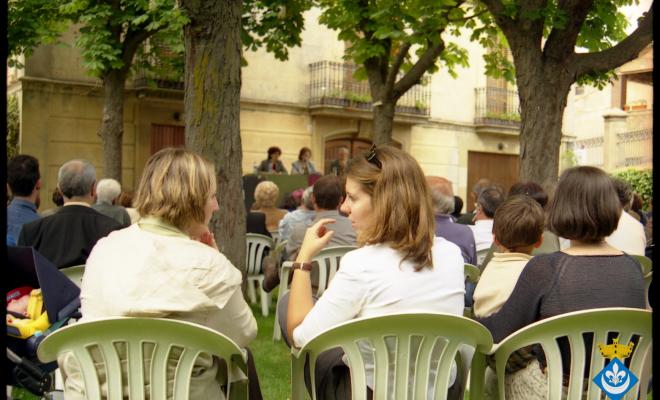 Parlaments institucionals de Festa Verdaguer a càrrec de Maria Mercè Miró que va editar Jovenívoles, Gil Orriols, alcalde de Folgueroles i Carme Torrents, directora de la casa museu Verdaguer