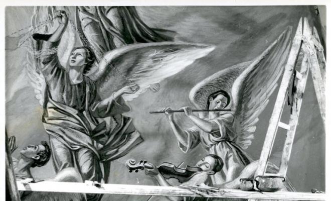 Detall de les pintures de J. Brunet a la capella del Santíssim de l'església de Sant Pere