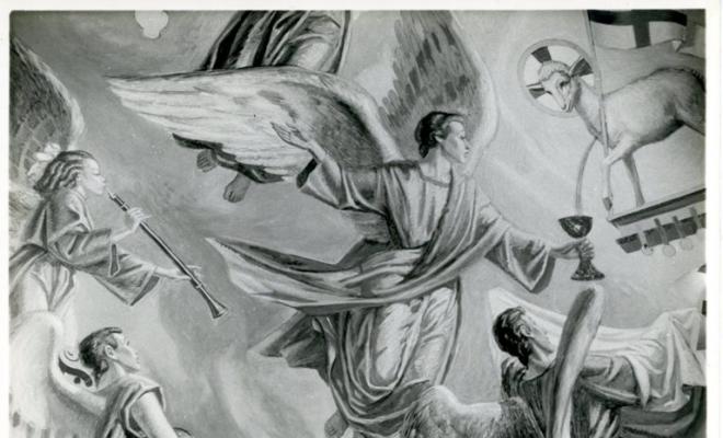 Detall de les pintures de J. Brunet a la capella del Santíssim de l'església de Sant Pere