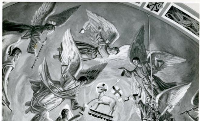 Detall de la cúpula amb les pintures de J. Brunet a la Capella del Santíssim