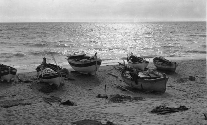 Barques de pesca varades a la platja