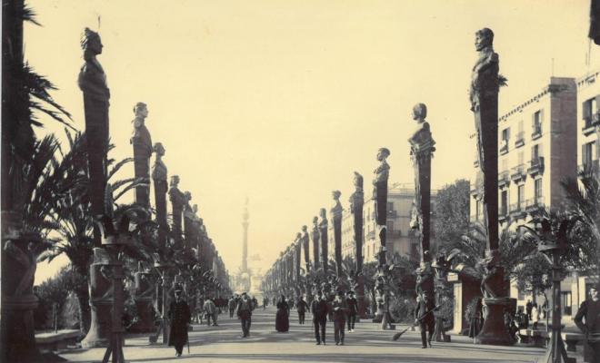 Rambla de Barcelona durant el IV centenari del descobriment d'Amèrica