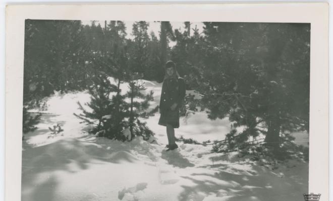 Noia a un bosc nevat del Pirineu