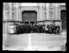 Membres de l'Acadèmia Catòlica, entre ells en doctor Lluís Carreras, en sortir de la basílica de Montserrat després de l'ofrena del ciri votiu. Santuari de la Mare de Déu de Montserrat