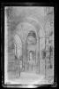 Creuer de la capella del Santíssim Sacrament, altar nostra senyora de Montserrat i nostra senyora de Gràcia, tal i com va quedar després de l'incendi de 1909. Dibuix d'Antoni Vila Arrufat. Sabadell